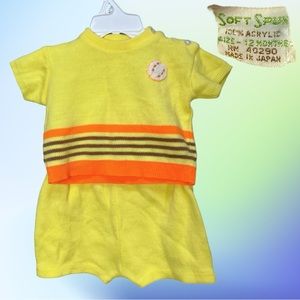 Vtg 80’s Soft Spun Acrylic Yellow/Orange/Brown top & Shorts set Sz 12 months